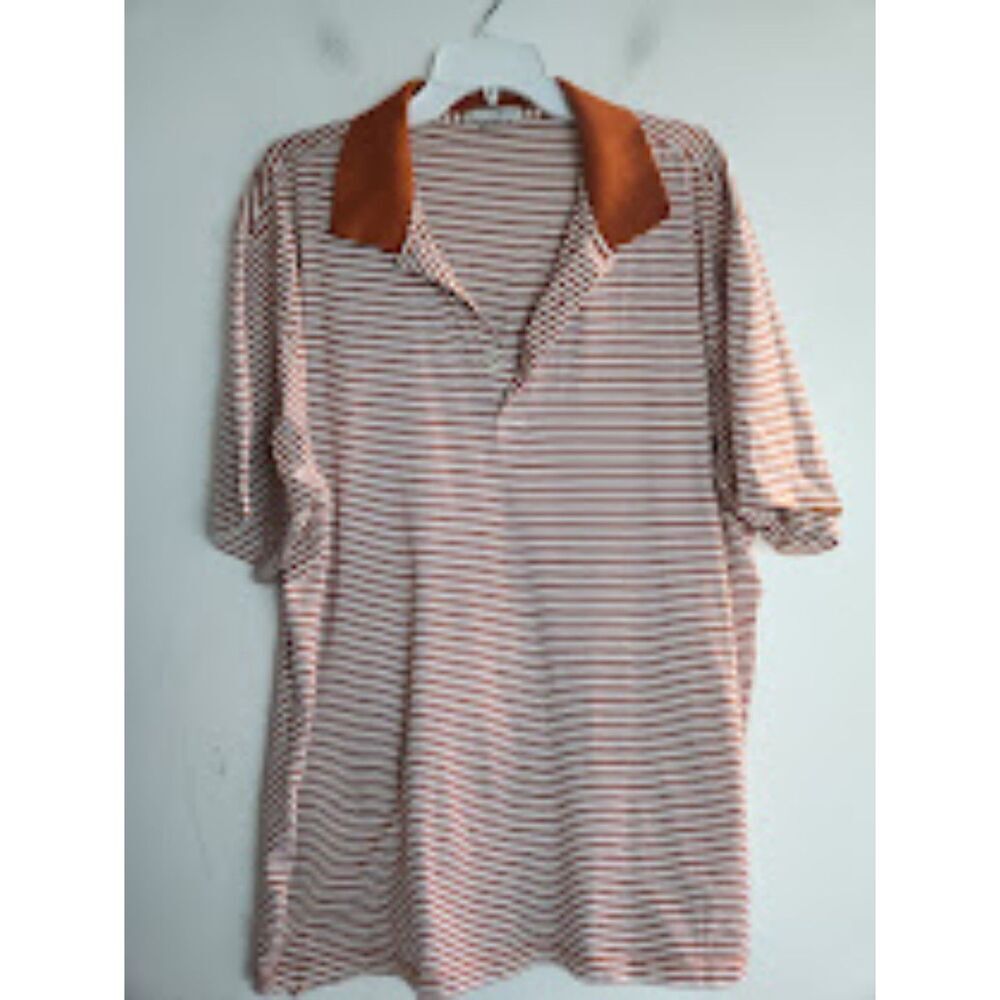 Peter Millar Men Brown White Stripped 100% Cotton Short Sleeve Polo Shirt sz XXL